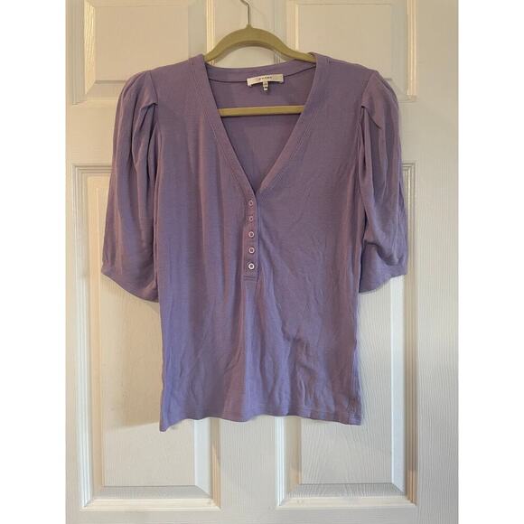 Frame Puff-Sleeve Henley Lilac Top size Large - Picture 3 of 11